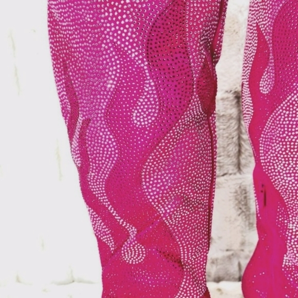 Hot Pink & Silver Rhinestone Flame Detail Sexy OTK Thigh Boots - Picture 8 of 13
